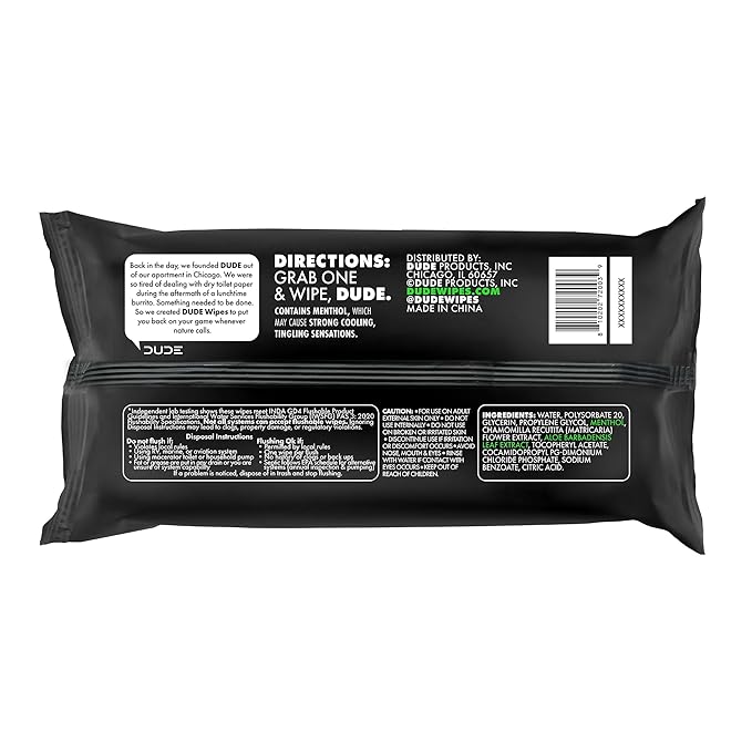 DUDE Wipes MentHOLE XXtreme Flushable Wipes - Menthol Infused Extra-Large Adult Wet Wipes - 6 Pack (288 Count) - Infused with Menthol for a Cooling Sensation - Septic and Sewer Safe