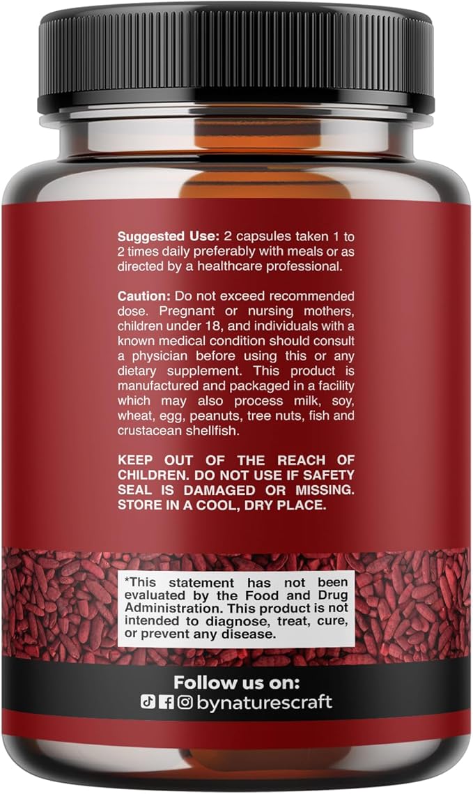 Red Yeast Rice with CoQ10 Supplement - Advanced Healthy Heart & Healthy Cholesterol Levels Formula for Men & Women - Red Yeast Rice Capsules with 1200mg per Serving and CoQ10-240 Count