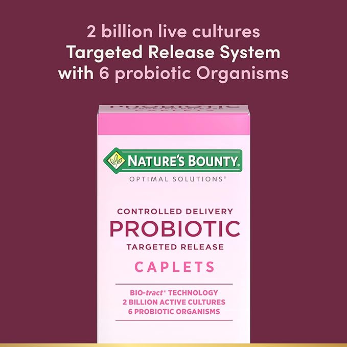 Nature's Bounty Probiotic, Controlled Delivery Dietary Supplement, Supports Digestive, Intestinal and Immune Health, 30 Caplets, 30 Total Servings