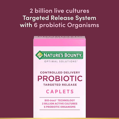 Nature's Bounty Probiotic, Controlled Delivery Dietary Supplement, Supports Digestive, Intestinal and Immune Health, 30 Caplets, 30 Total Servings