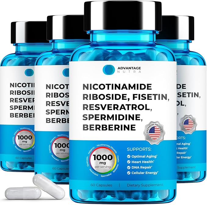 Liposomal Nicotinamide Riboside NR Supplement Resveratrol NAD : Nicotinamide 500mg w/Fisetin, Resveratrol Powder Spermidine Berberine NAD Resveratrol Supplement 500 mg - 60 caps 4 Pack