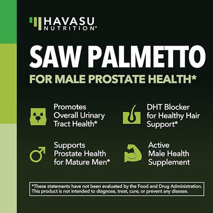 Saw Palmetto for Men Prostate Health Supplement to Promote Urinary Tract Function - 500mg Per Serving - 200 Count - DHT Blocker Hair Vitamin - Vegan, Non-GMO Capsules, Over 6 Month Supply