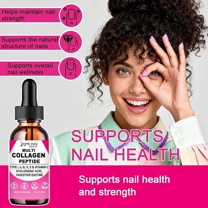 Multi Collagen Peptides Liquid Drops for Women & Men, Hydrolyzed Collagen Peptides Type (I, II, III, V, X)Proteins Complex W. Hyaluronic Acid, Biotin & Vitamin C, Support Hair Skin Joint & Gut Health