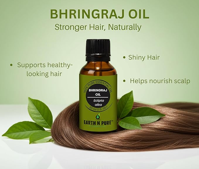 Earth N Pure Bhringraj Oil Cold Pressed, Natural & Therapeutic Grade for Hair Growth with Glass Dropper – 50 ml
