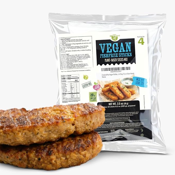 Creative Pea Vegan Fish Mix – Just Add Water & Oil, 4 Pack (65g Each), 4 Packs Make ~1 kg Prepared Food, Plant-Based, Gluten-Free