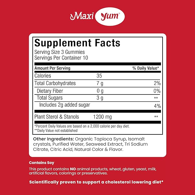 Maxi Health Cholesterol Gummies for Adults – 1200mg Plant Sterols and Stanols Supplements – Kosher and Gluten Free Healthy Cholesterol Supplements – Orange Flavor Gummies (30 Count)