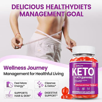 Keto ACV Gummies, Organic Apple Cider Vinegar Gummies Sugar Free: Apple Cider Vinegar with Mother, Vitamin B12 & B6, Gut Health, Metabolism, Gluten Free & Vegan, Beet Root - 60 Count
