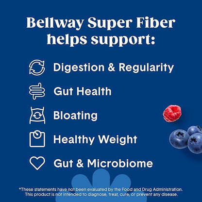 Bellway Super Fiber Powder + Fruit, Sugar Free Organic Psyllium Husk Powder Fiber Supplement for Regularity, Bloating Relief & Digestive Health, Plant-Based, Wild Berry (50 Servings)