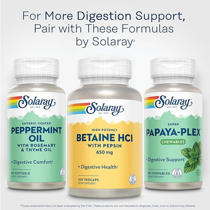 Solaray High Potency Betaine HCL with Pepsin - Hydrochloric Acid Supplement for Digestive Health - with Betaine Hydrochloride and Digestive Enzymes - Gut Health Support - 60-Day Guarantee, 100 VegCaps