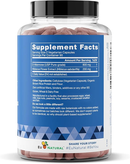 Eu Natural Urinary Harmony D-Mannose Supplement - Urinary Tract Health for Women - Fast-Acting Urinary Cleanse & Flush with Clinical-Strength D-Mannose & Hibiscus - 180 Capsules