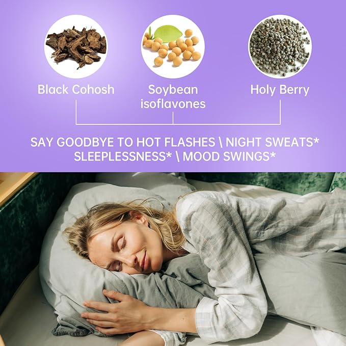 Menopause Supplement for Women, Relieves 12 Menopausal Symptoms* | Black Cohosh + Soy Isoflavones + Ashwagandha + Moringa | for Alleviate Hot Flashes*, Night Sweats*, Weight* & Mood Swings*
