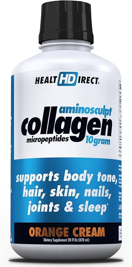 HEALTH DIRECT – AminoSculpt Liquid Collagen Micropeptides – 28 FL Oz – 28 Servings – 10 Grams of Premium Medical-Grade Liquid Collagen for Women – Orange Cream