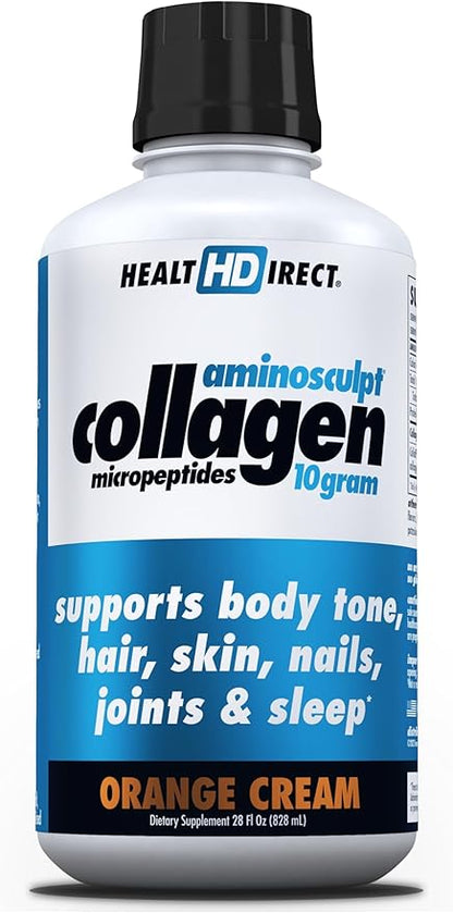 HEALTH DIRECT – AminoSculpt Liquid Collagen Micropeptides – 28 FL Oz – 28 Servings – 10 Grams of Premium Medical-Grade Liquid Collagen for Women – Orange Cream