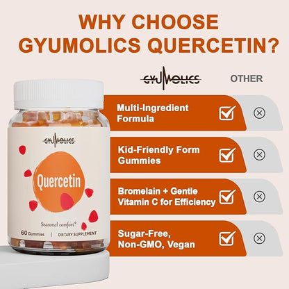 Quercetin 500mg Gummies for Kids – with Bromelain, Vitamin C & D3, Stinging Nettle & Licorice, Seasonal Balance & Body Defenses, Vegan, 120 Gummies