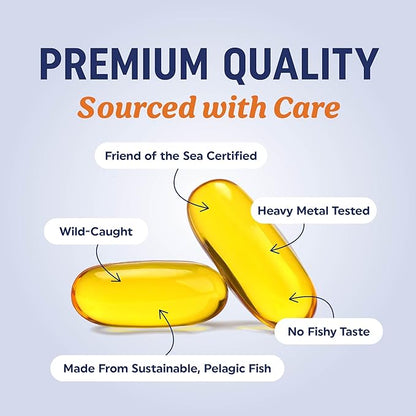 Triple Strength Omega 3 Fish Oil 1200 mg | EPA & DHA | Wild Caught, Sustainably Sourced Omega-3 Fatty Acids | Premium Burpless Fish Oil Supplements | Non-GMO, Third-Party Tested | 30 Softgels