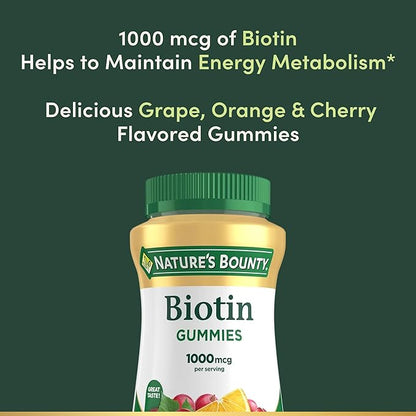 Nature's Bounty Biotin Gummy, Vitamin Supplement, Supports Healthy Hair, Skin, and Nails, Fruit Flavored Gummies, 1000 mcg, 110 Count