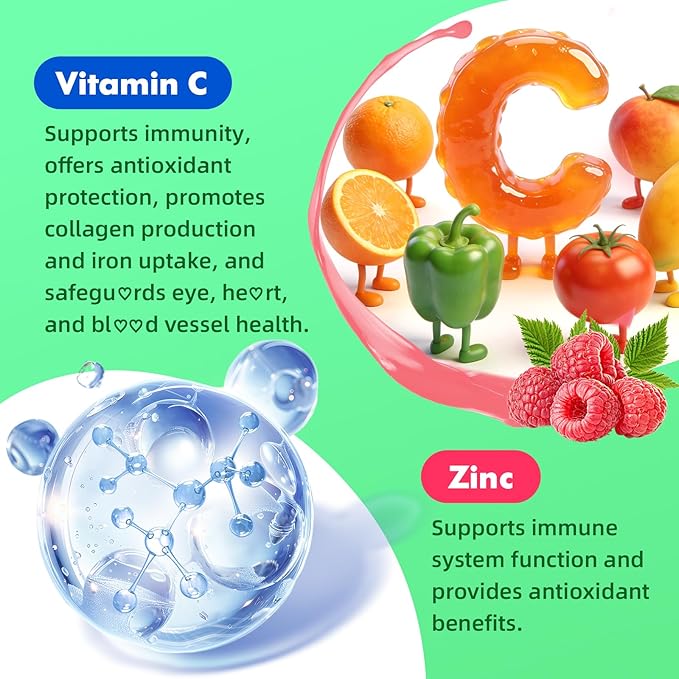 MEENCCD 2 Pack Vitamin C Gummies for Adults, Chewable Vitamin C Gummies with Zinc for Antioxidant Support, Vegan, Non-GMO, Sugar-Free, Raspberry Flavor, 120 Count