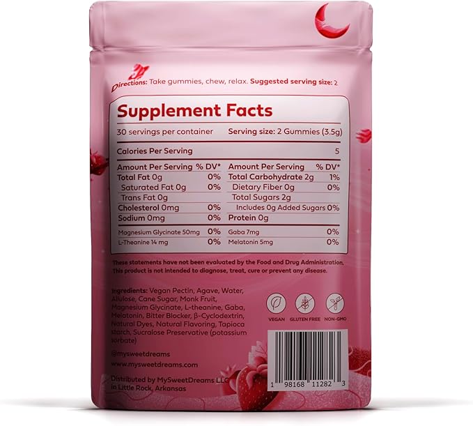 SweetDreams Dream Gummies Natural Sleep Aid for Adults, 5mg Melatonin, Magnesium, & L-Theanine - Vegan Gummy Supplement - Melatonin Gummies for Restful Deep Sleep Cycles (Strawberry Moon)
