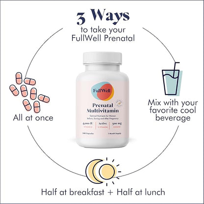 FullWell Women's Prenatal Multivitamin with Lemon Essence - Healthy Pregnancy Support - Contains Choline & Folate - Supports Fetal Growth & Brain Development* - 240 Count (60 Servings, 2 Pk)