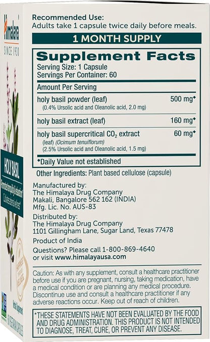 Himalaya Holy Basil - Herbal Adrenal Support for Stress Relief, Relaxation, Energy Support and Occasional Sleeplessness - Vegan, Non-GMO, Gluten Free, 720 mg, 60 Capsules