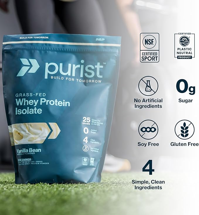 PURIST REP Whey Protein Powder, Premium Milk Chocolate Grassfed Isolate,Workout Recovery, Keto Friendly, Clean Nutrition Meal Replacement, Promotes Lean Muscle, Sugar and Gluten-Free Women Men, 2 Lb