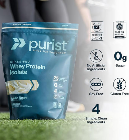 PURIST REP Whey Protein Powder, Premium Vanilla Grassfed Isolate,Workout Recovery, Keto Friendly, Clean Nutrition Meal Replacement, Promotes Lean Muscle, Sugar and Gluten-Free Women Men, 2 Lb