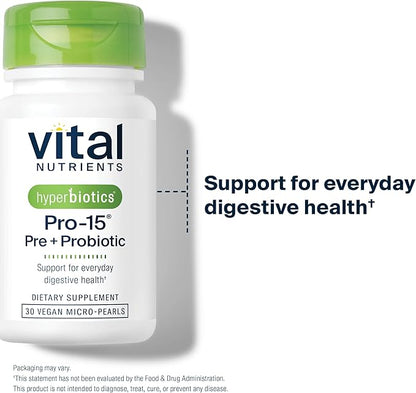 Hyperbiotics Vital Nutrients Pro-15 Prebiotics and Probiotics for Women and Men | 15 Science Backed Strains | Supports Occasional Constipation, Diarrhea, Gas & Bloating | 30 Vegan Time Release Pearls