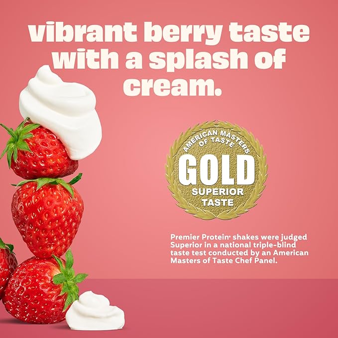 Premier Protein Shake, Strawberries & Cream, 30g Protein, No Added Sugar, 24 Vitamins & Minerals to Support Immune Health, 11.5 fl oz, 12 Pack (Packaging May Vary)