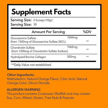 Arymar Glucosamine Chandroitin Powder (1500mg/1200mg) - Joint Health Support Supplement - Helps Maintain Mobility & Flexibility - High Absorption Formula - 300g (10.5 oz) (2, 20.3)