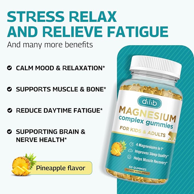 Magnesium Complex Gummies for Kids & Adults- Calm Chewable Gummies- Magnesium Glycinate, Taurate, Citrate, Malate, Supplement-Support Calm Stress Relief, Bone, Muscle, Mood Vegan, 60 Count (Pack of 1)