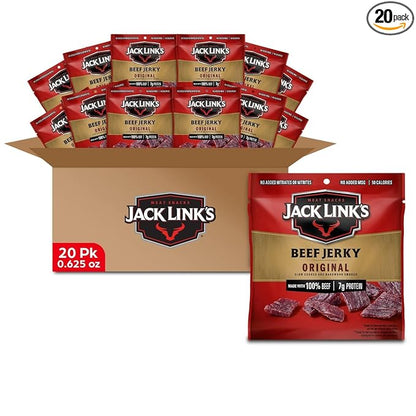 Jack Link's Beef Jerky Multipack - Original - Made with 100% Real Beef - Ready to Eat Real Meat Protein Snacks - 7g Protein per Serving - 0.625 oz Bags (20 Pack)