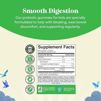 USDA Organic Probiotic Gummies for Kids - Vegan Non-GMO Kids Probiotic Gummy Vitamin for Immunity and Digestive Health - Gentle 2.5B CFU Organic Probiotics Strawberry Flavor 60 Count (Pack of 2)
