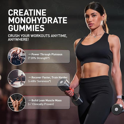 Creatine Gummies for Men & Women, Creatine Monohydrate Gummies, 5g Creatine per Serving, Gluten Free, Vegan Friendly, Strawberry Flavor, 120 Count
