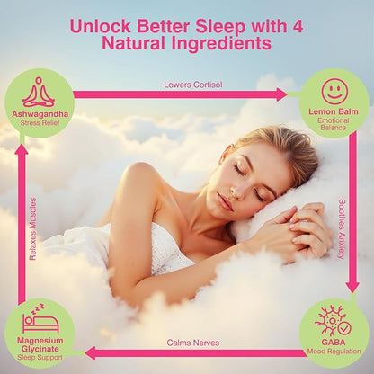 Magnesium Glycinate Gummies 600mg, Sugar Free Magnesium Gummies for Adults with Ashwagandha, Lemon Balm & GABA for Sleep, Mood Support and Relaxation, Vegan, 60 Raspberry