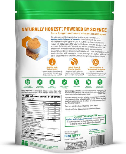 BioTrust Collagen Powder with Turmeric – 5 Types (I, II, III, V, X) – Turmeric Collagen Powder for Women & Men – Hydrolyzed Protein – Grass Fed Beef, Fish, Chicken, Eggshell Membrane (Golden Milk)