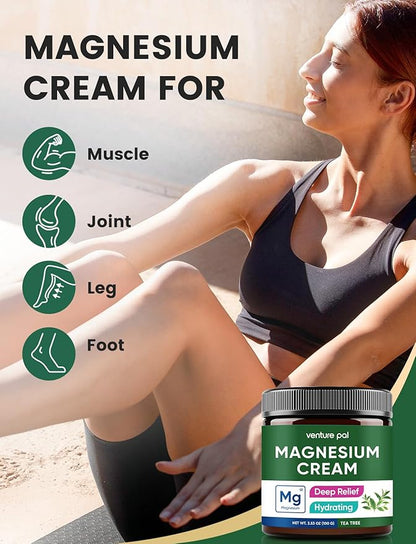 Venture Pal Topical Magnesium Cream, Fast-Absorbing Magnesium Moisturizing Lotion with Coconut Oil, Shea Butter & Hyaluronic Acid, Suitable for Kids