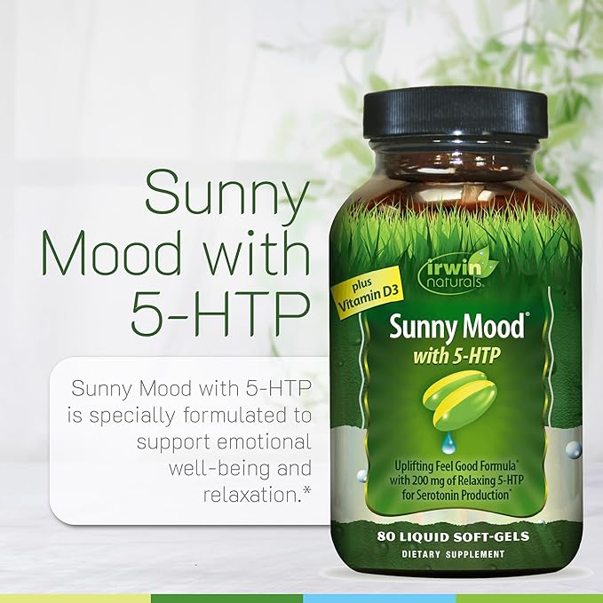 Irwin Naturals Sunny Mood with 5-HTP - 80 Liquid Soft-Gels - Supports Emotional Well-Being & Relaxation - 40 Servings