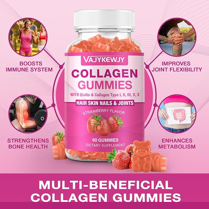 2-Pack Collagen Gummies for Women & Men - with Biotin, Vitamin C, & Zinc for Skin Radiance, Hair Growth, Strong Nails, & Joint Support, 120 Count