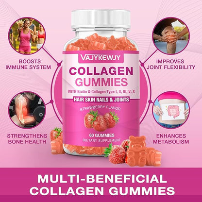 2-Pack Collagen Gummies for Women & Men - with Biotin, Vitamin C, & Zinc for Skin Radiance, Hair Growth, Strong Nails, & Joint Support, 120 Count