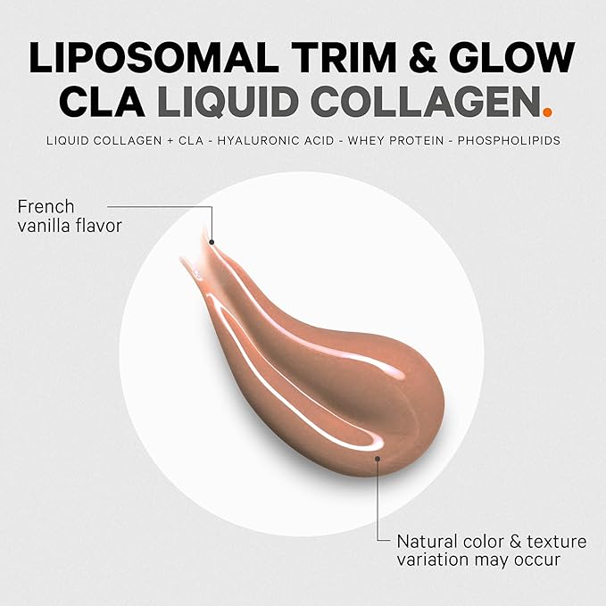 Codeage Liquid Collagen Supplement Vanilla Flavor, Beauty Trim & Glow Liposomal Collagen Peptides, CLA Conjugated Linoleic Acid, Hyaluronic Acid, Vitamin E, Hydrolyzed, Non-GMO, 15.22 fl oz