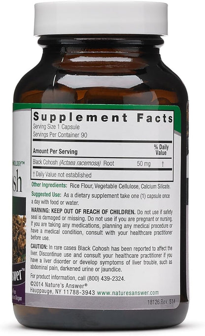 Natures Answer Black Cohosh Root Powder 50mg 90 Vegetarian Capsules | Menopausal Support | Hot Flash Relief | Promotion of Fertility