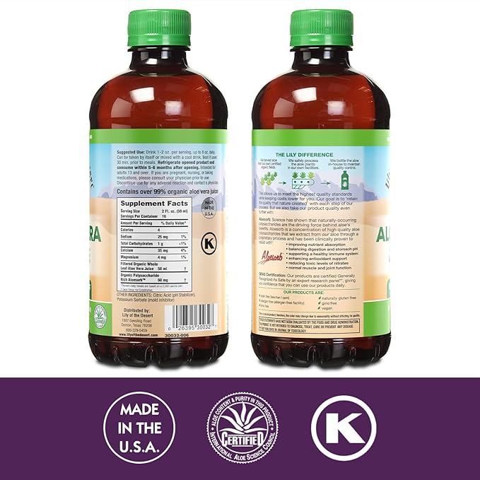 Lily of the Desert Aloe Vera Juice - Whole Leaf Filtered Aloe Vera Drink, Non-GMO Aloe Juice with Natural Digestive Enzymes for Gut Health, Stomach Relief, Wellness, Glowing Skin, 32 Fl Oz (Pack of 2)