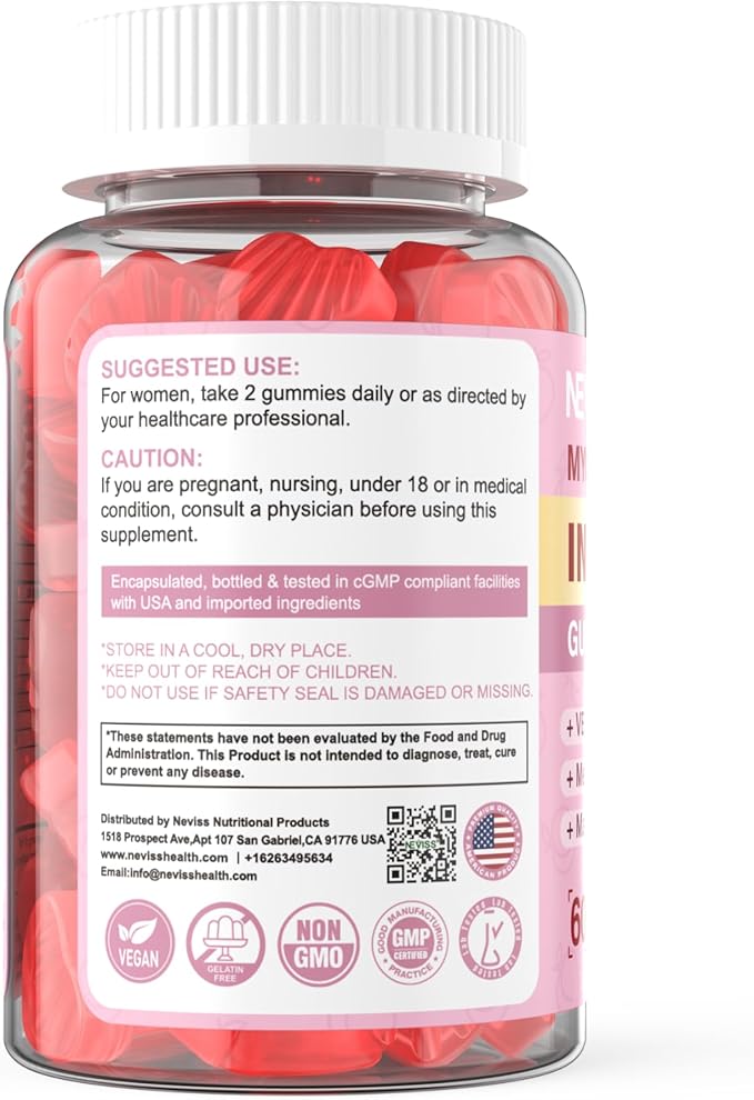 Myo-Inositol & D-Chiro Inositol Gummies Sugar Free, Ideal 40:1 Ratio Inositol Supplement for Women w/ Vegan Omega-3, D3, Magnesium, Methyl Folate, B12, Inositol Multivitamin for Women's Overall Health