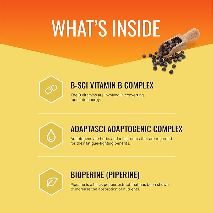 Approved Science Energysyl - Caffeine Free - with Adaptogens, B Vitamins, Bioperine - 360 Capsules - 6 Month Supply