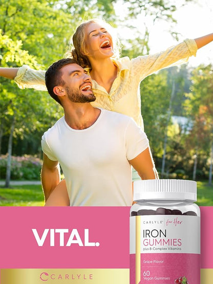 Carlyle Iron Gummies for Women | 60 Vegan Gummies | Plus B-Complex Vitamins | Grape Flavor | Non-GMO, Gluten Free Supplement
