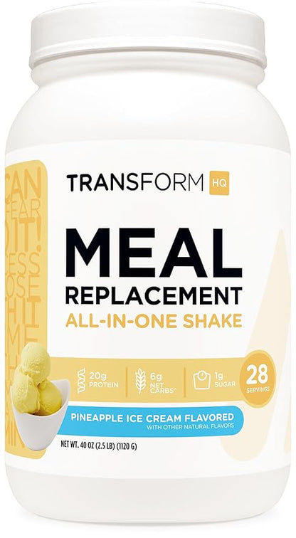 TransformHQ Meal Replacement Shake Powder 28 Servings (Pineapple Ice Cream Flavored) - Gluten Free, Non-GMO