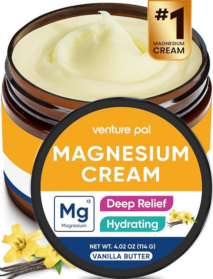 Venture Pal Topical Magnesium Cream, Fast-Absorbing Magnesium Moisturizing Lotion with Coconut Oil, Shea Butter & Hyaluronic Acid, Suitable for Kids