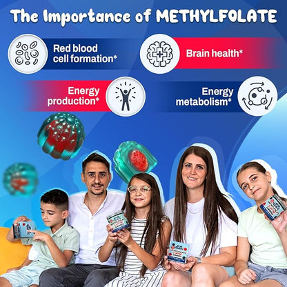 OH MY CHEWY Center-Filled 5-MTHF Folate L-Methylfolate Gummies - Sugar-Free MTHFR Vitamins B Complex Support with Methylated B1, B6 and B12 Cofactor - Mood, Behavior, Cognition - 60 Count