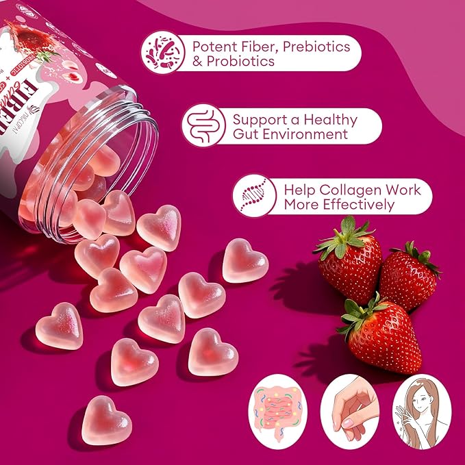 Migcopat 10G Fiber Gummies, with Collagen Peptides, Hyaluronic Acid, Vitamin C, ACV & 30 Billion CFU Probiotics – Sugar Free Collagen Gummies for Skin, Hair & Nails – Digestive Support – 120 Cts