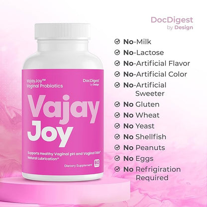 VajayJoy pH Balance Pills -Womens Vaginal Probiotic for pH Regulation, Clinically Shown to Restore pH Equilibrium and Natual Lubrication- Reduces BV, Yeast Infections and Odor